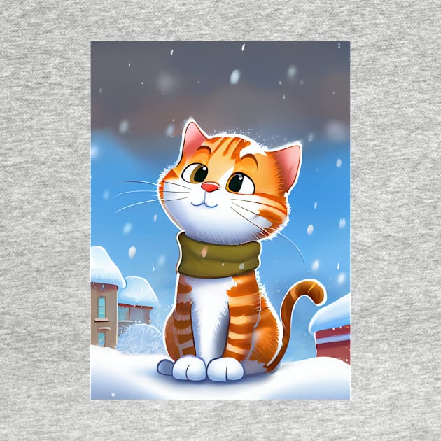 Winter Cat With a Scarf in Winter Scenery is waiting for Santa by KOTOdesign